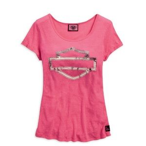 NWT Harley-Davidson Women's Tee Pink Label Metallic Bar & Shield Size XL